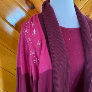 Quacker Factory 1X Colorblock Cardigan Sweater Sparkle Snowflake Pink 1 Piece